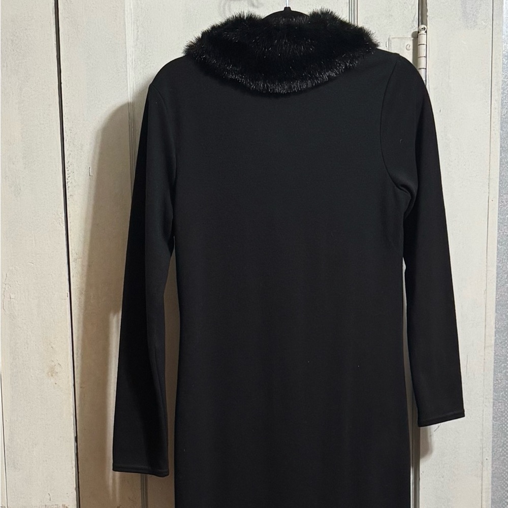 A-List Long Black Coat With Faux Fur Collar View 6